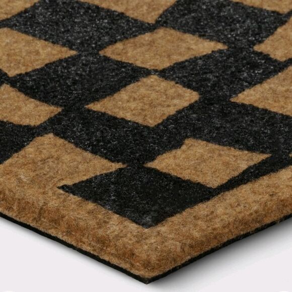 1'6"x2'6" Halloween Checkered Faux Coir Doormat Natural/Black, Hyde & EEK! New - Picture 3 of 4